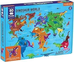 Mudpuppy Dinosaur World – 80 Piece Geography Puzzle with Dino Shaped Pieces